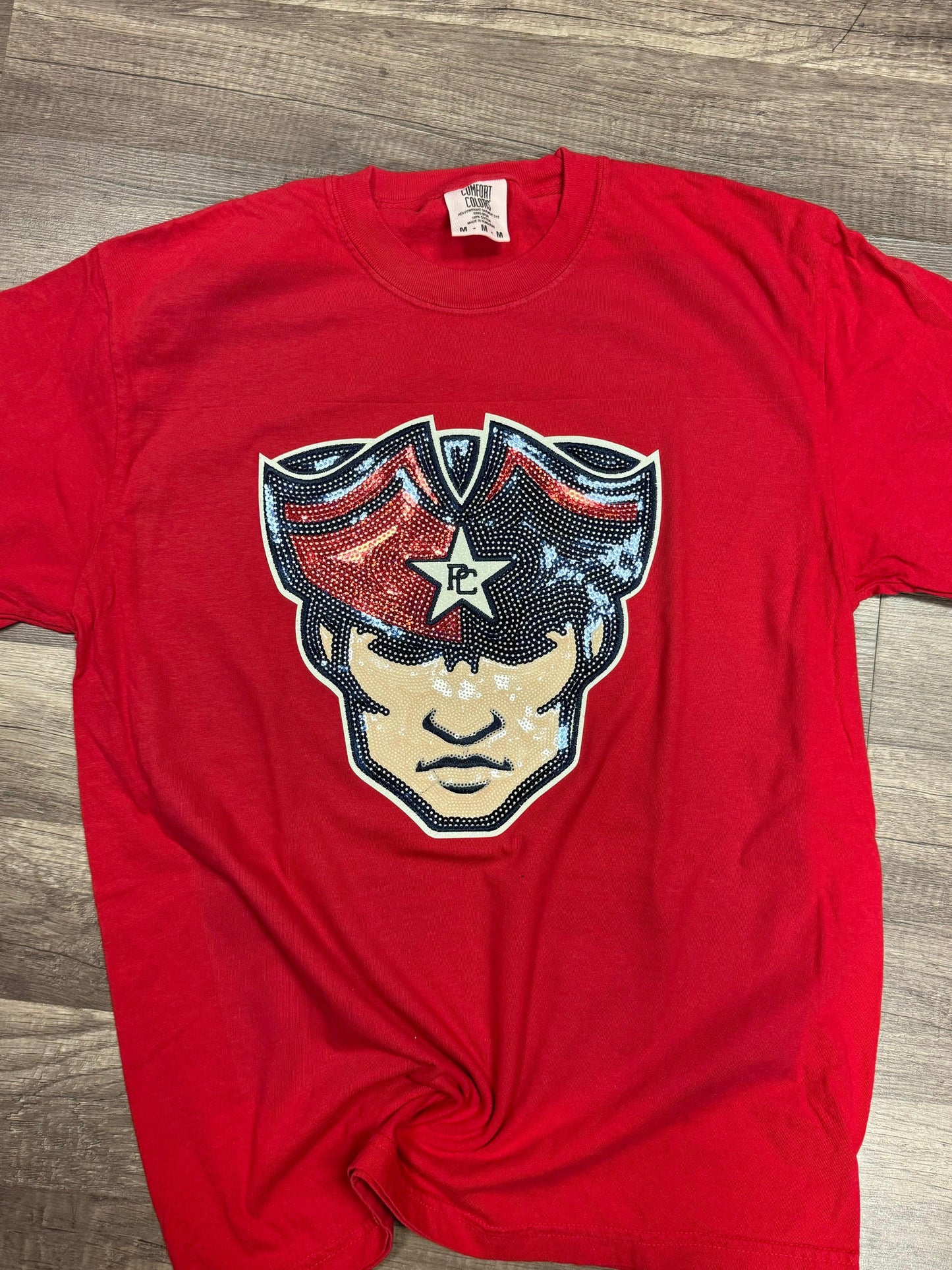 Patriots Mascot Sequin Patch PRESSED Tee