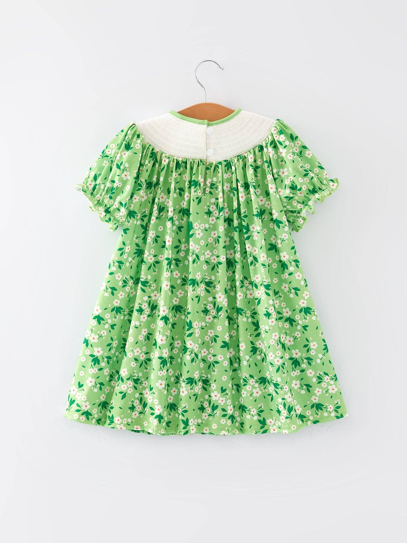 St. Patrick's Day Smocking Clover Plaid Bow Embroidered Dress