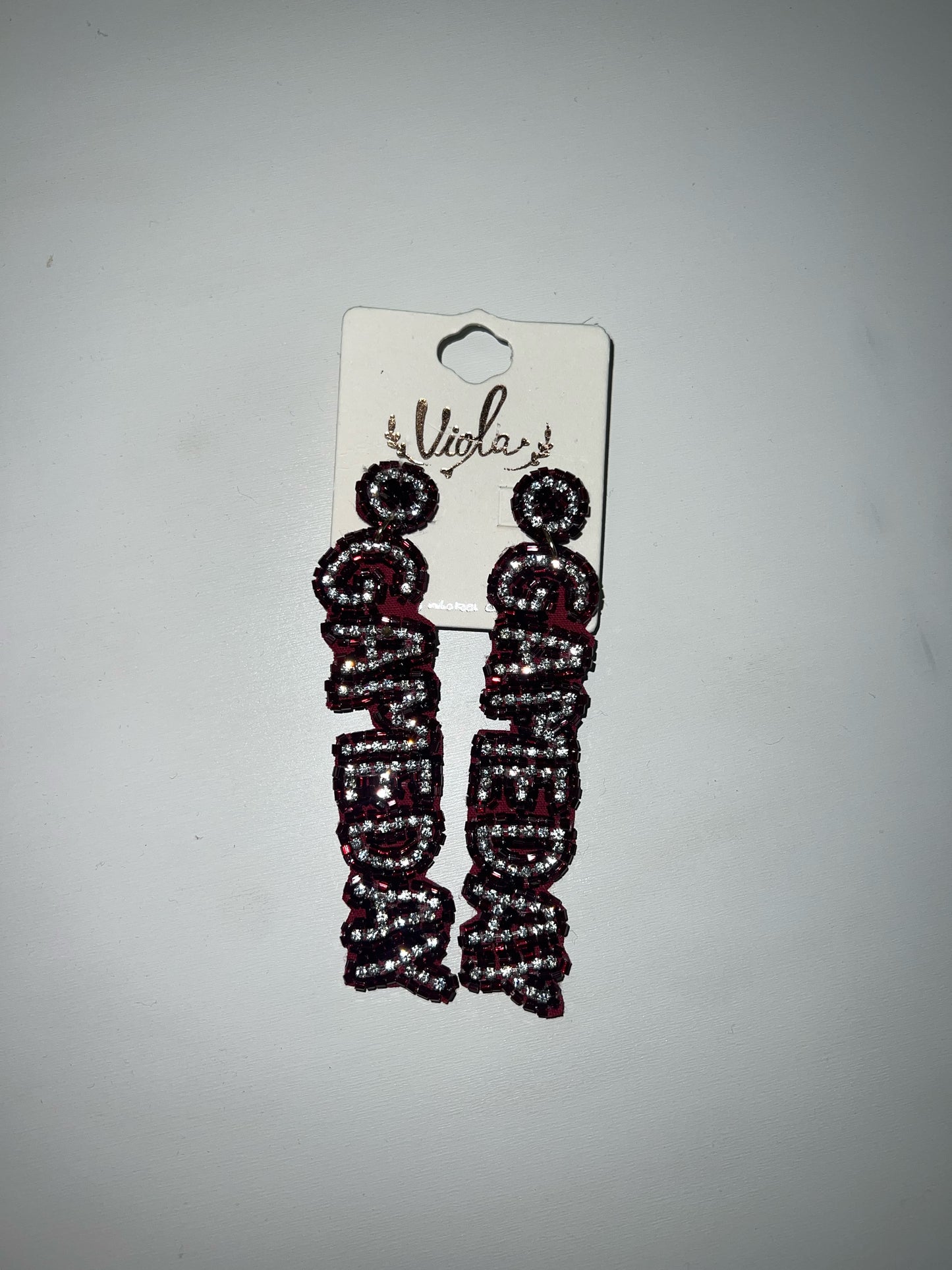 Burgendy Gameday Beaded Earrings