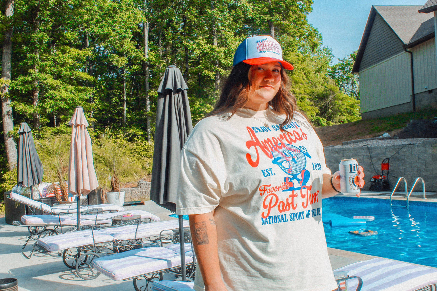 America's Favorite Past Time, Baseball Oversized TShirt: Ivory