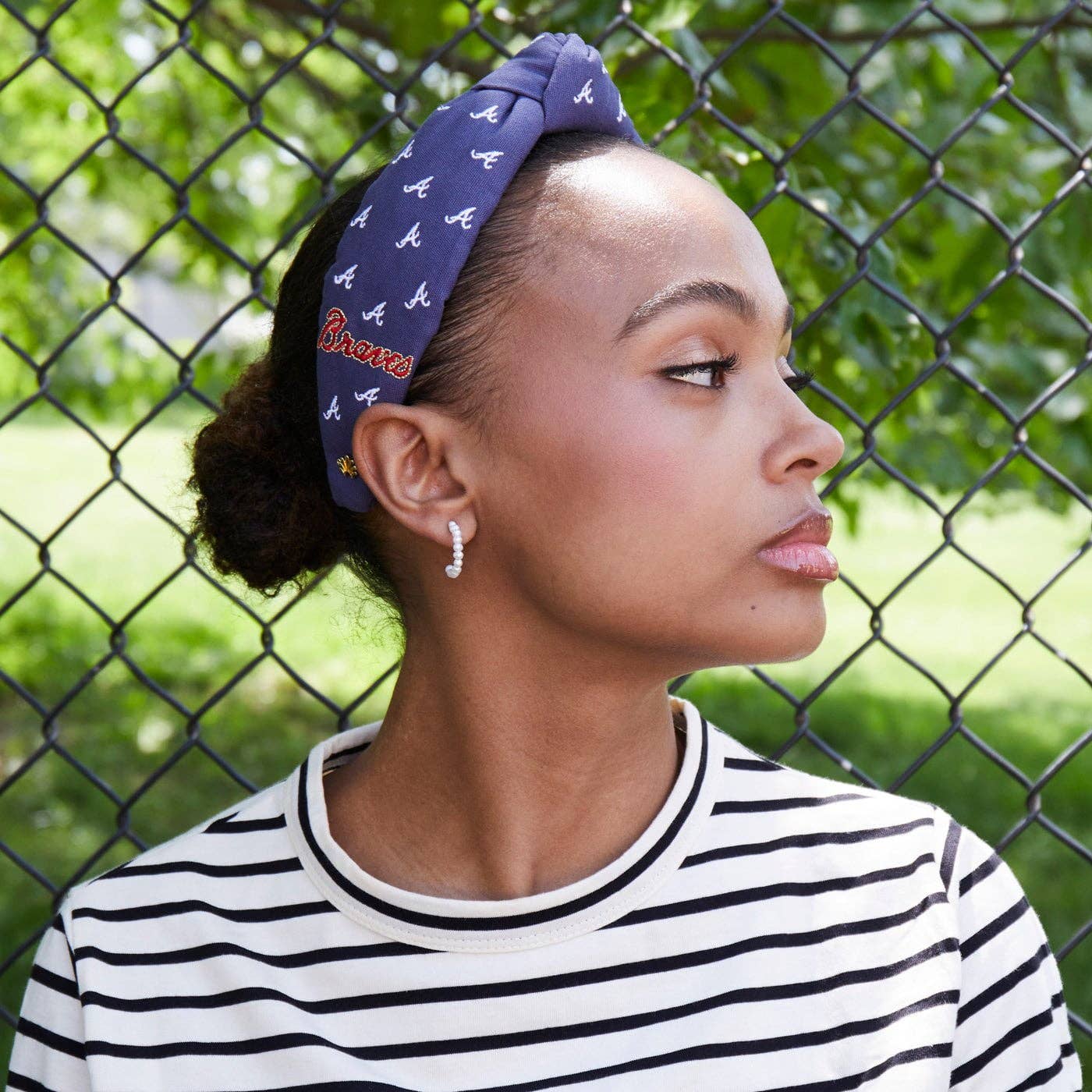 Navy Atlanta Braves Embroidered Knotted Headband- Lele Sadoughi