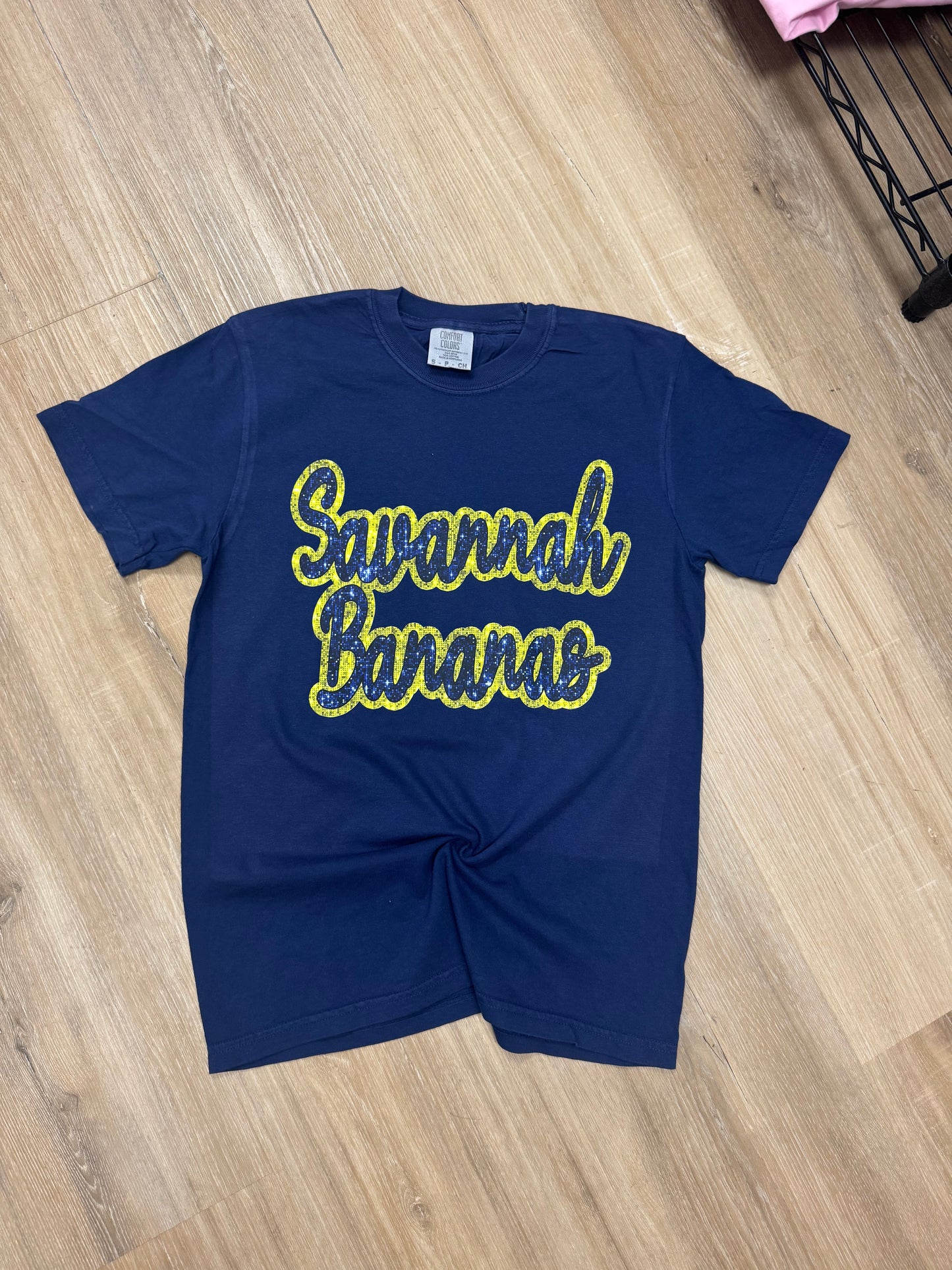 Savannah Bananas Faux Glitter Navy Tee