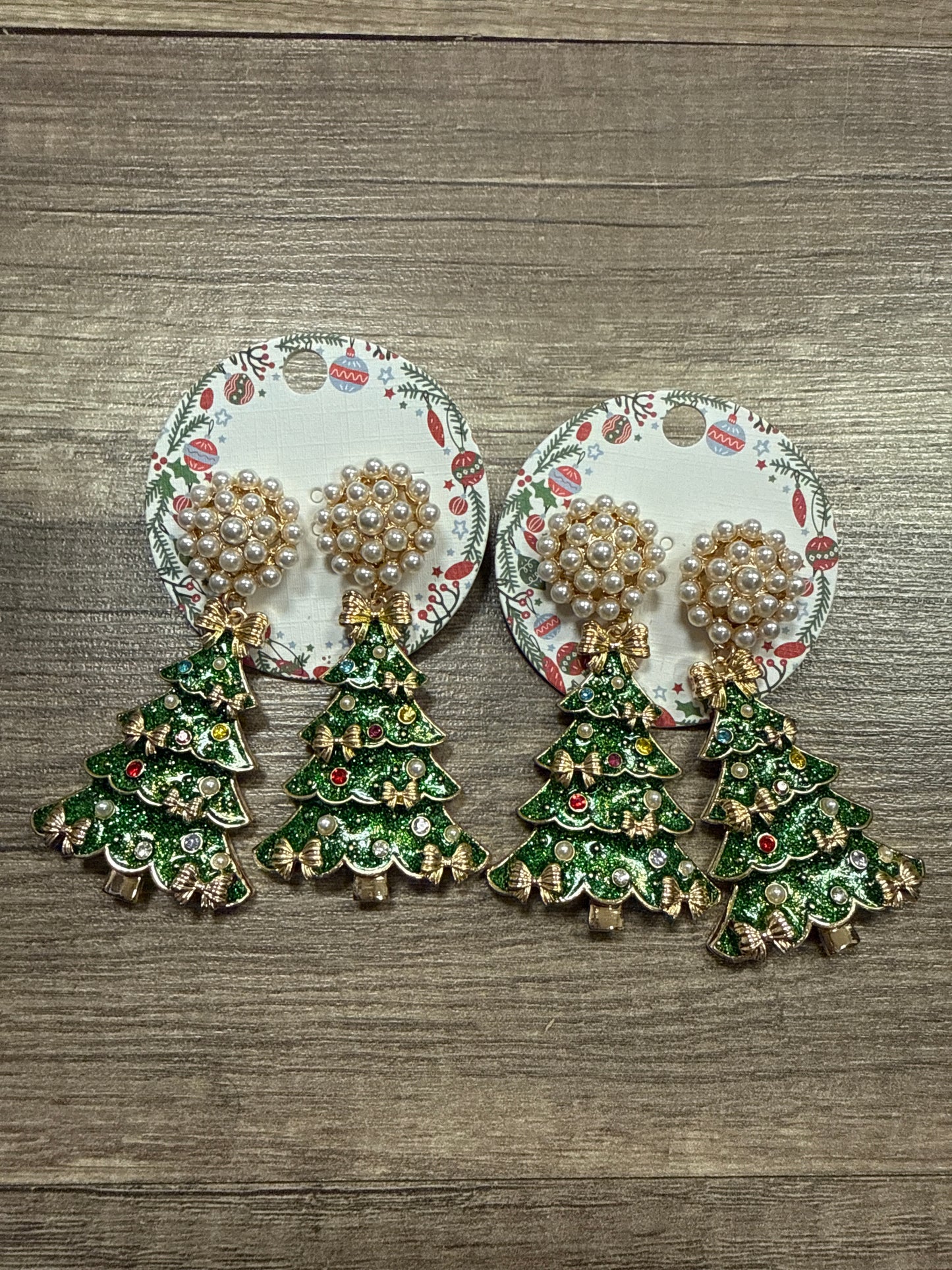 Christmas Tree Dangles with pearl ball stud