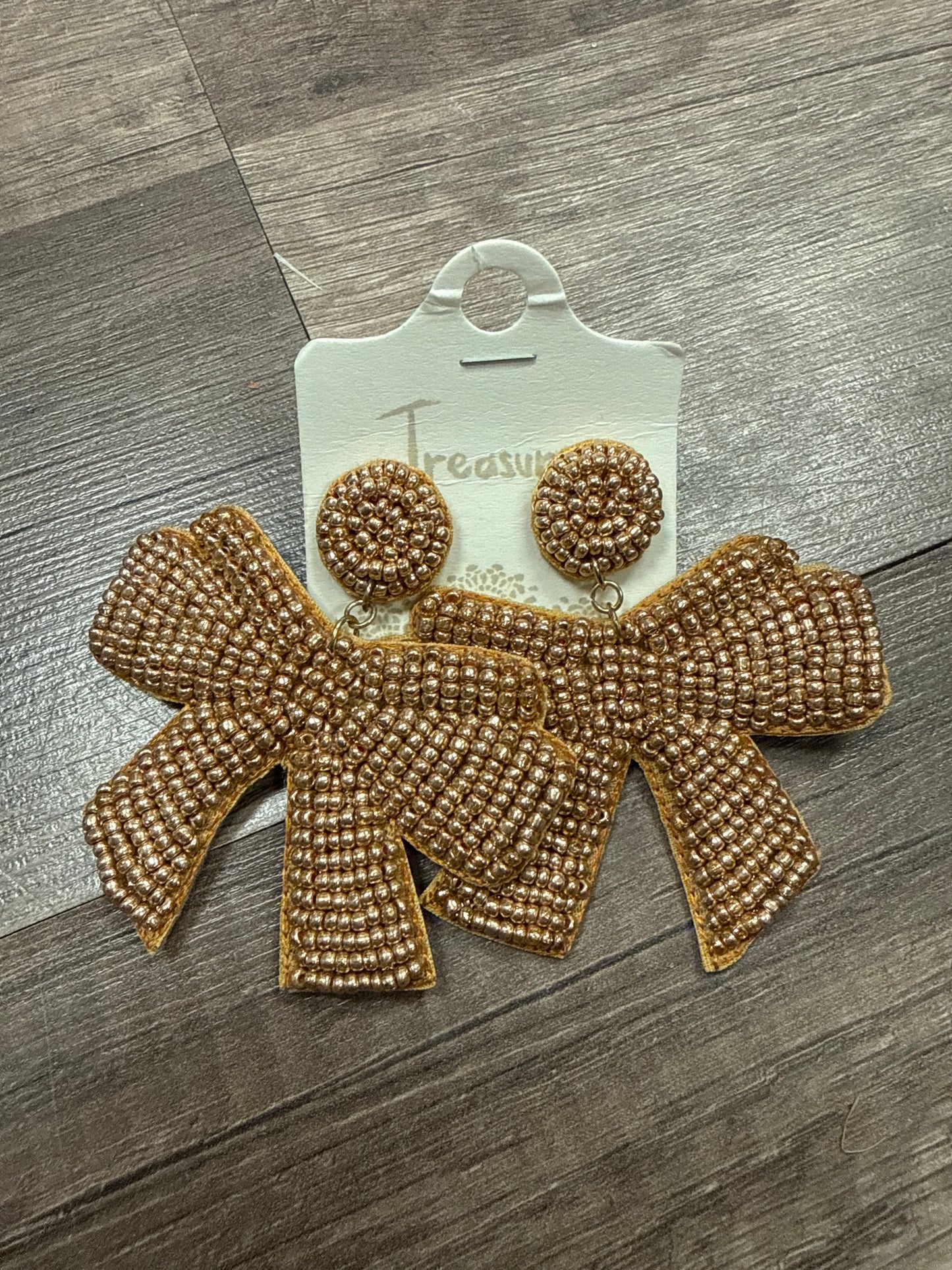 Gold Bow Beaded Dangle Earrings