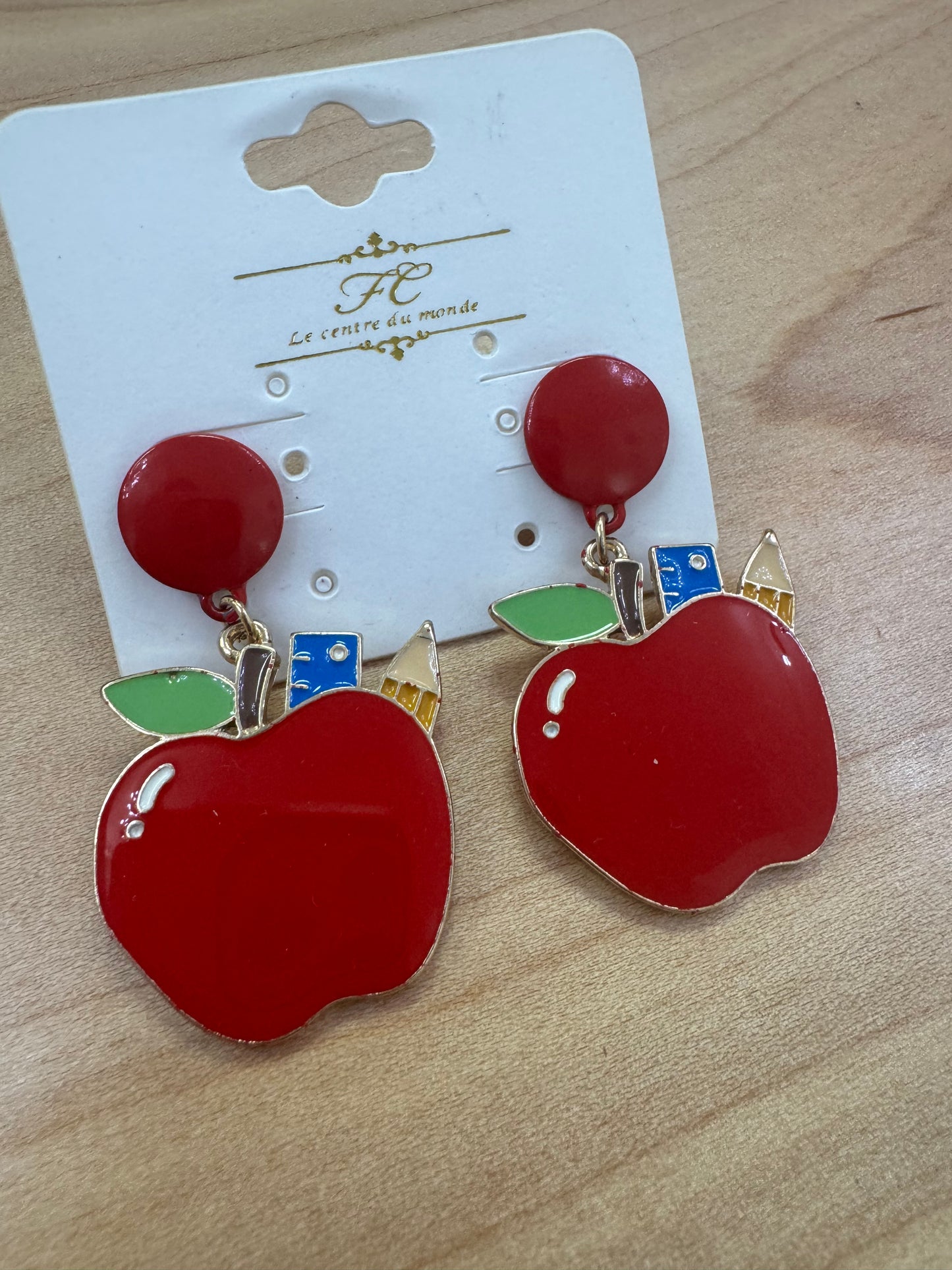 Apple with Ruler and Pencil Dangles