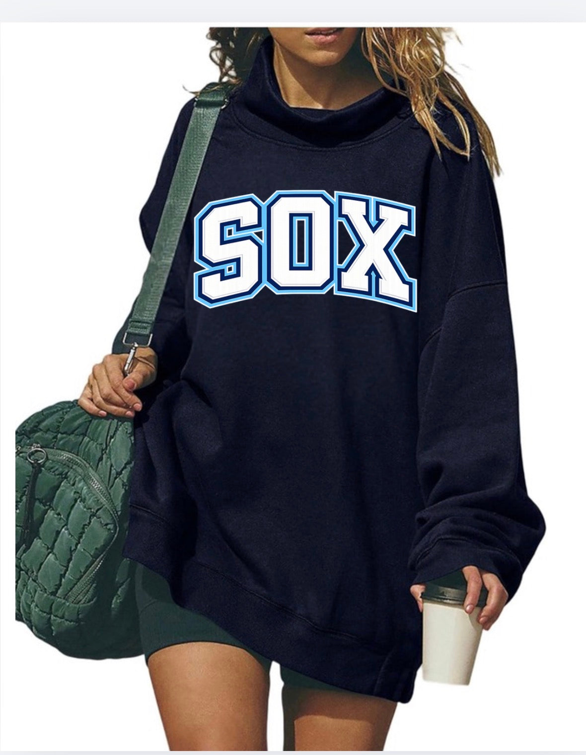Sox Varsity letters on Navy Mockneck