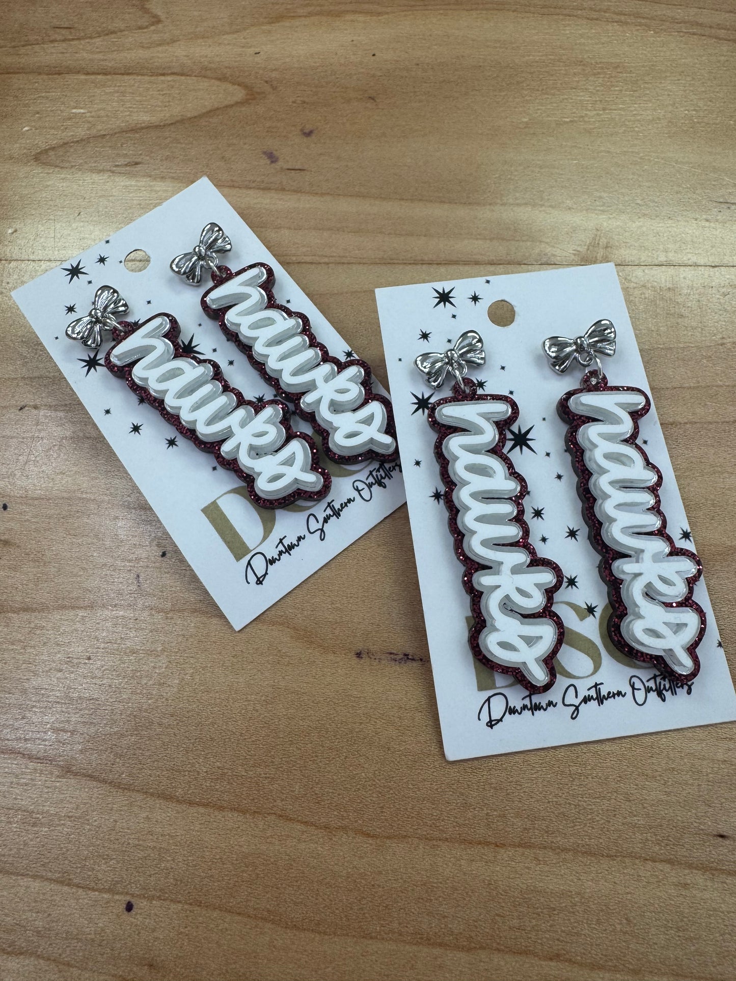Hillgrove Hawks Glitter Cursive bow Dangles