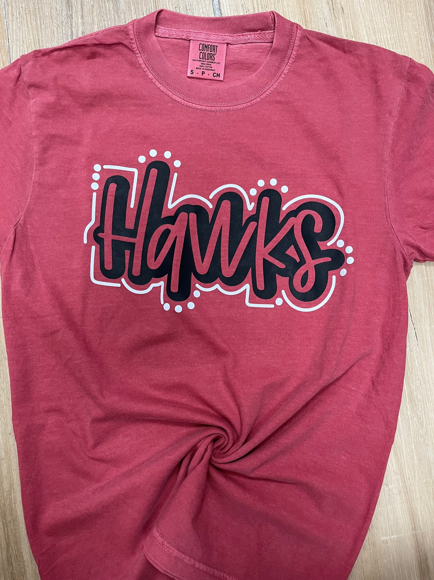 Hillgrove Hawks Bubble Letter tee on Crimson