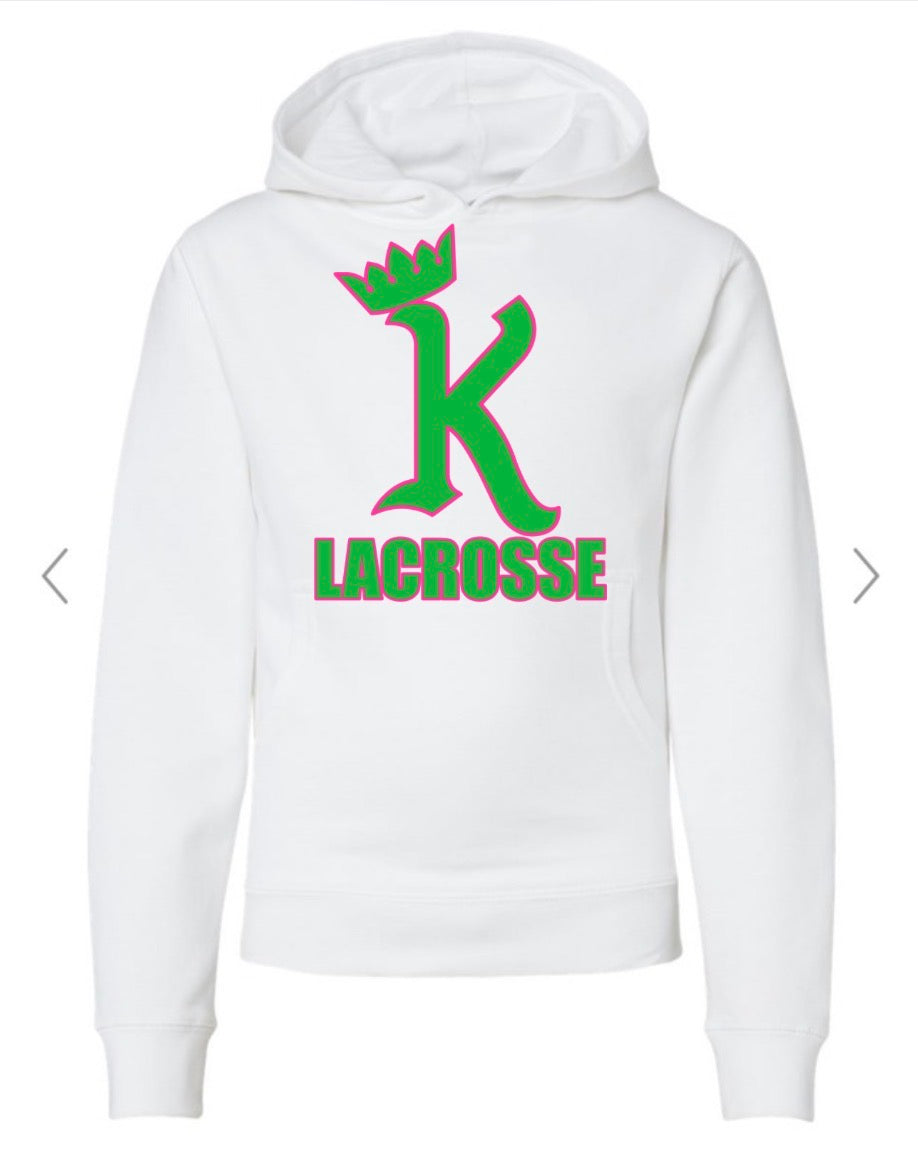 Big K Kings Lacrosse State Outline On White - independent trading company, midweight hoodie