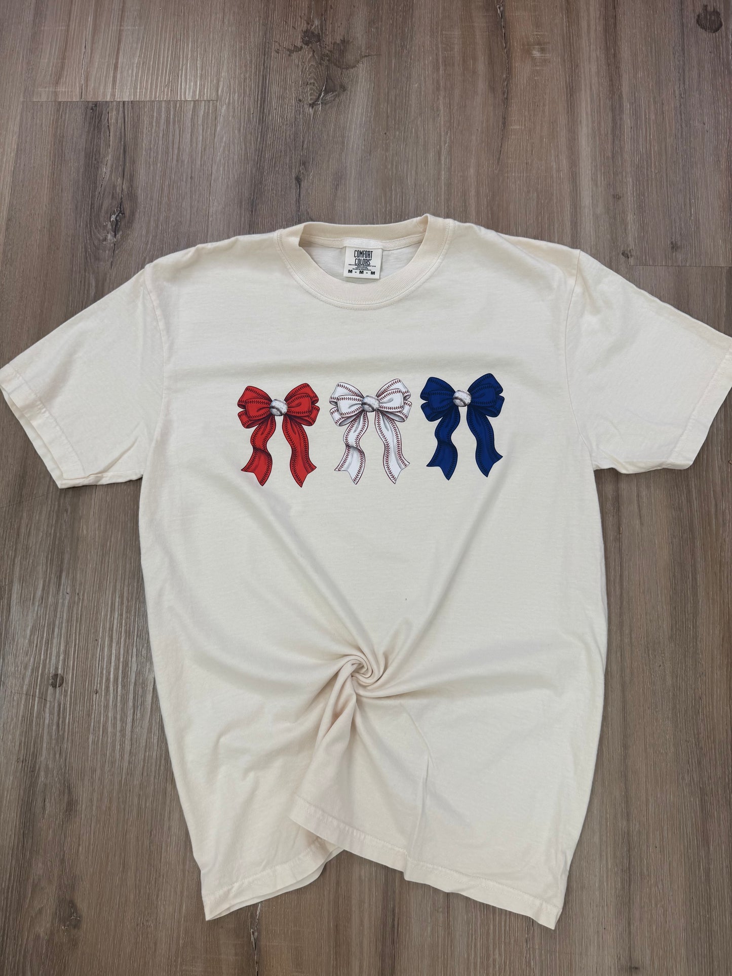 Red, Blue, and Baseball Bows on Ivory
