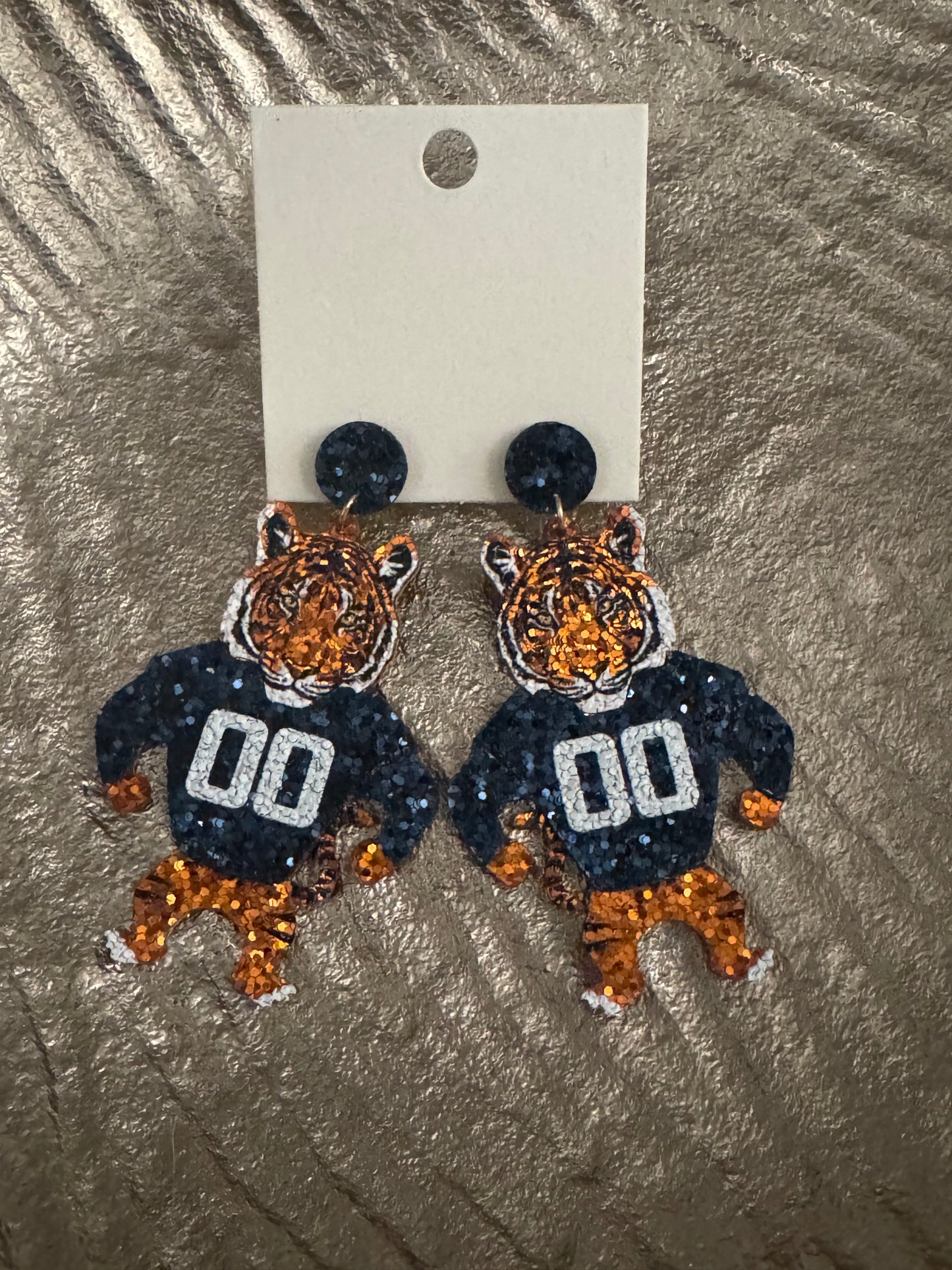 Tiger with navy jersey sequin Earring