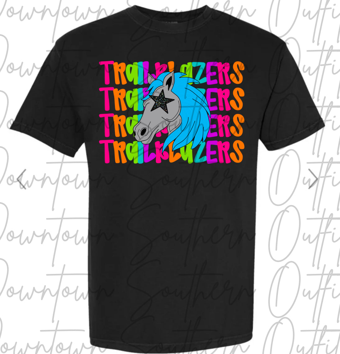 Trailblazers Multi Color Neon Stacked Black Tee