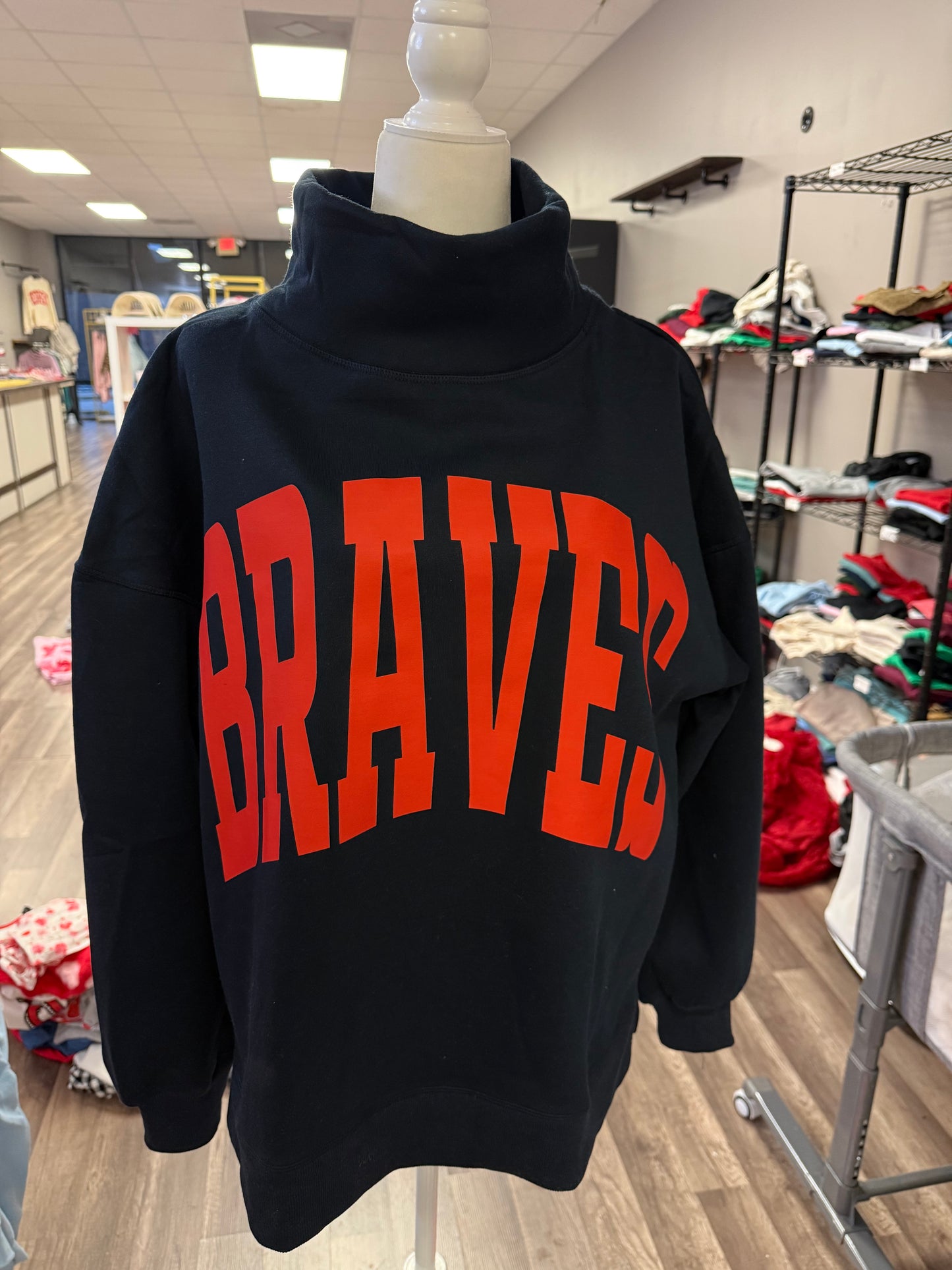 Red Braves on navy Mockneck
