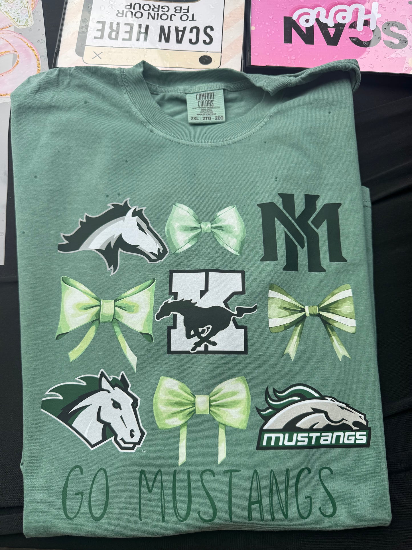 Kennesaw Mountain Mustangs Dark Green Bow Collage Tee