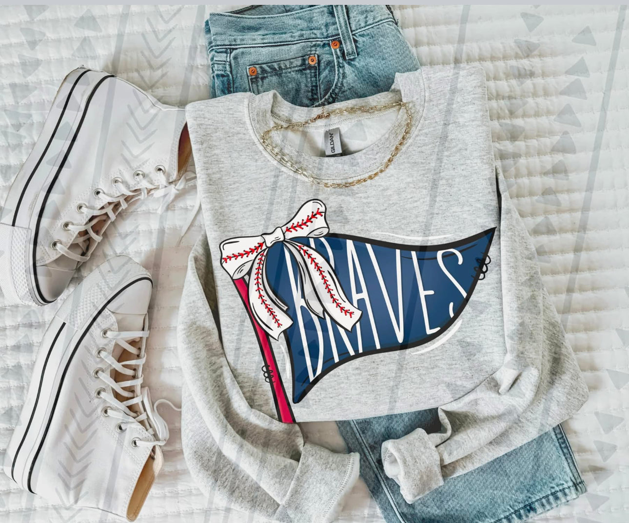 Braves Flag With Bow Sweatshirt