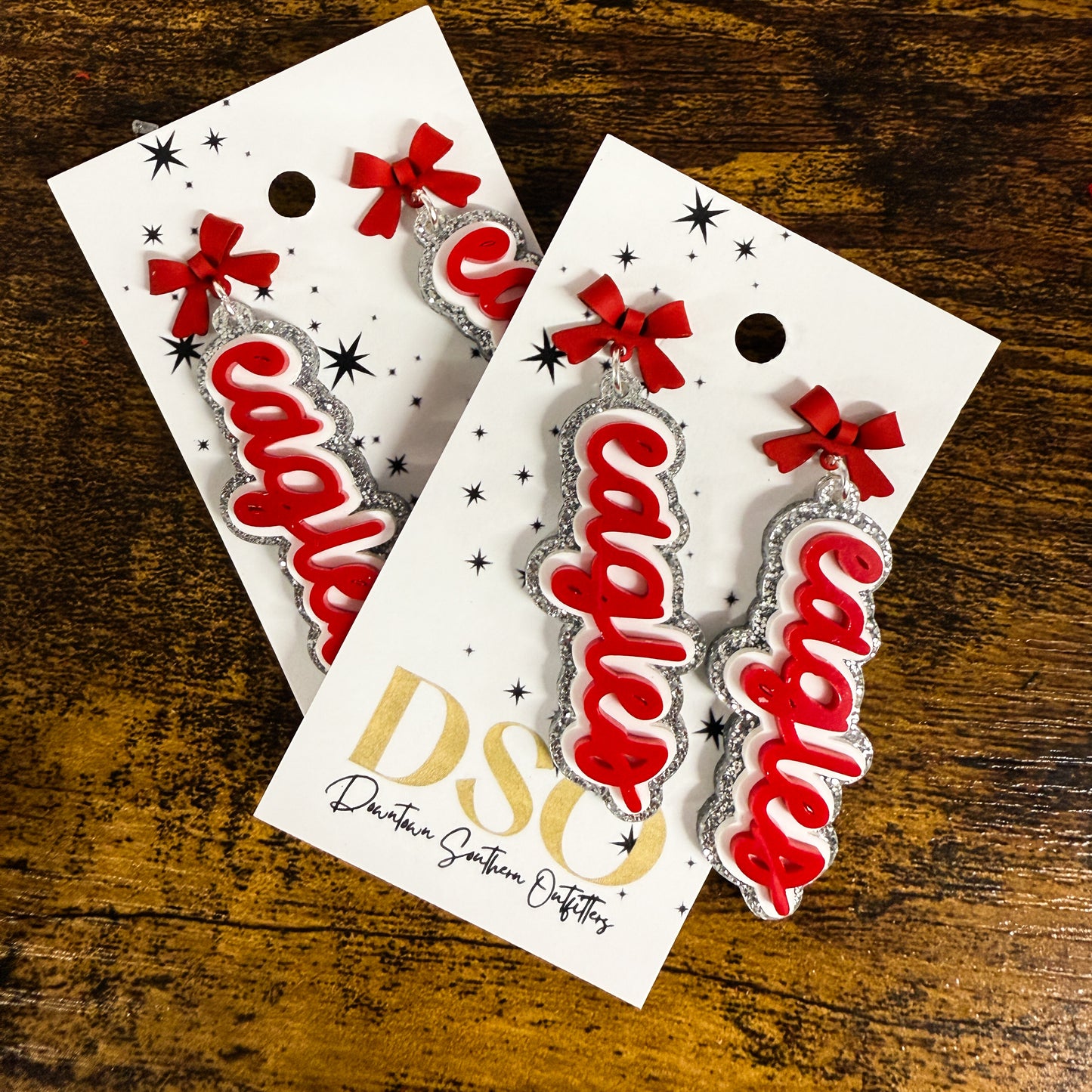 PRE ORDER 3-4 WEEKS Mt. Zion Eagles Glitter Bow Dangles