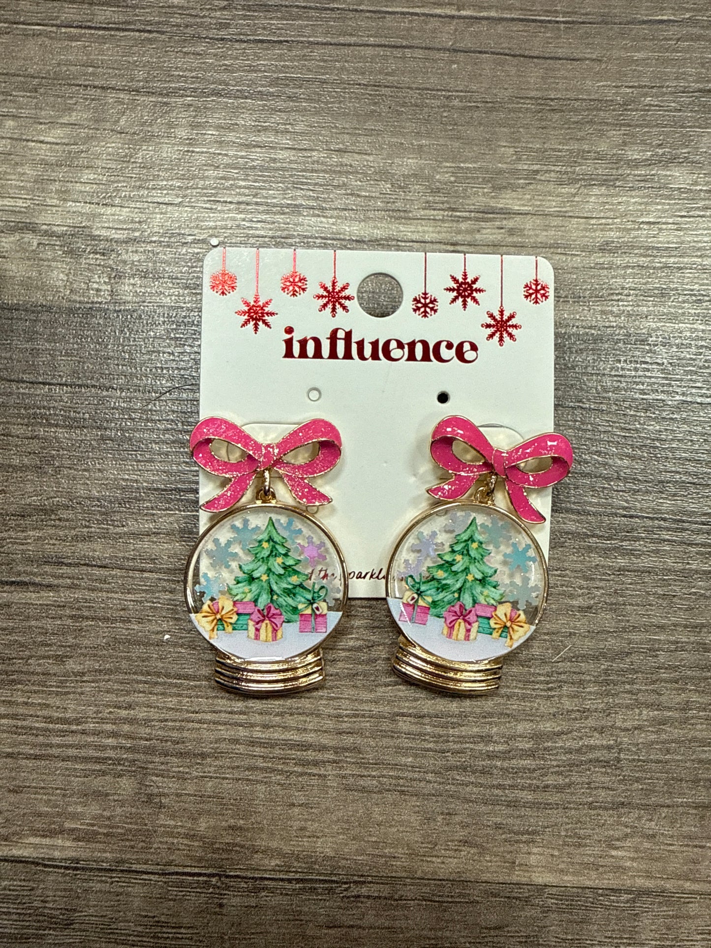 Snow Globe Christmas Dangles With Pink Bow