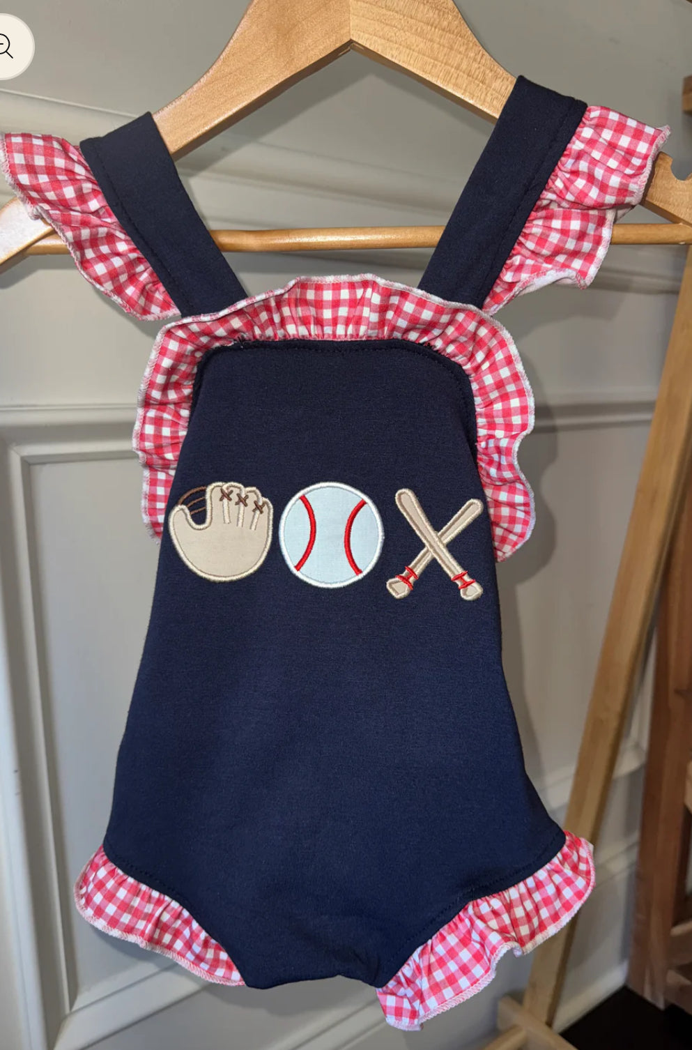 Navy Embroidered Girls Baseball Sunsuit
