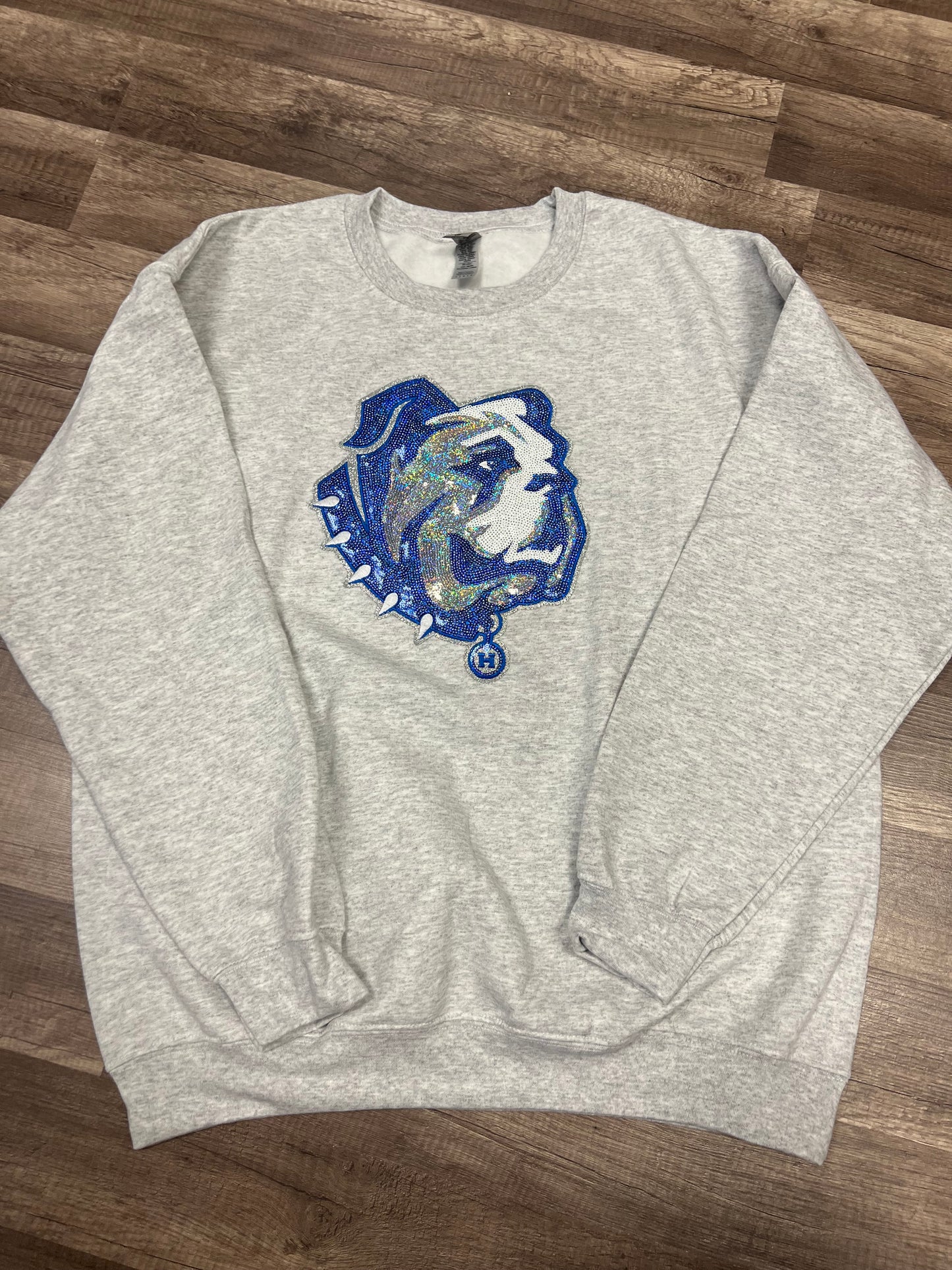 Harrison Hoyas New Mascot PRESSED ONLY Grey Sequin Patch Sweatshirt