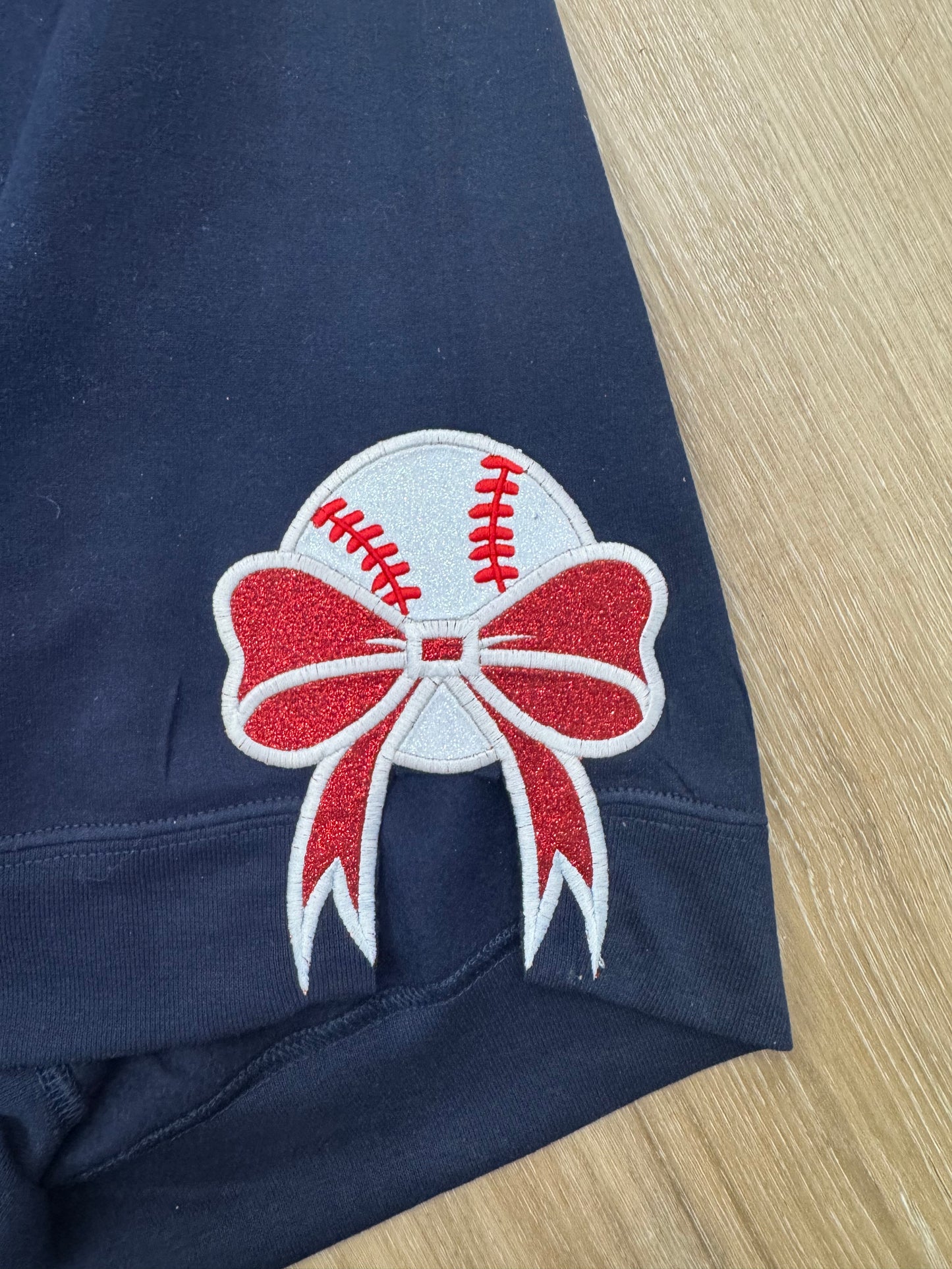 Atlanta Baseball red sequin embroidered sweatshirt with bow cut out