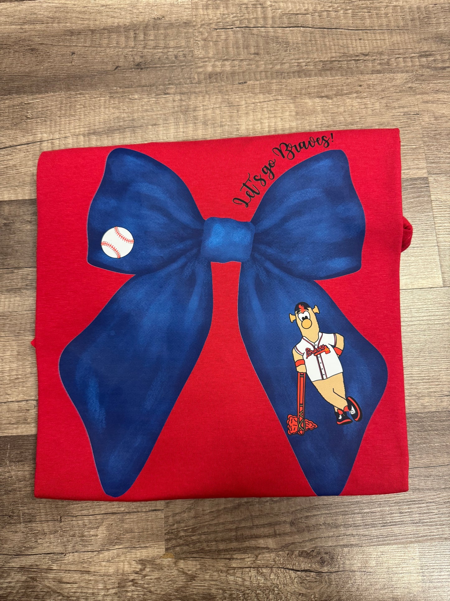 Blooper Navy Bow Lets Go Braves Tee