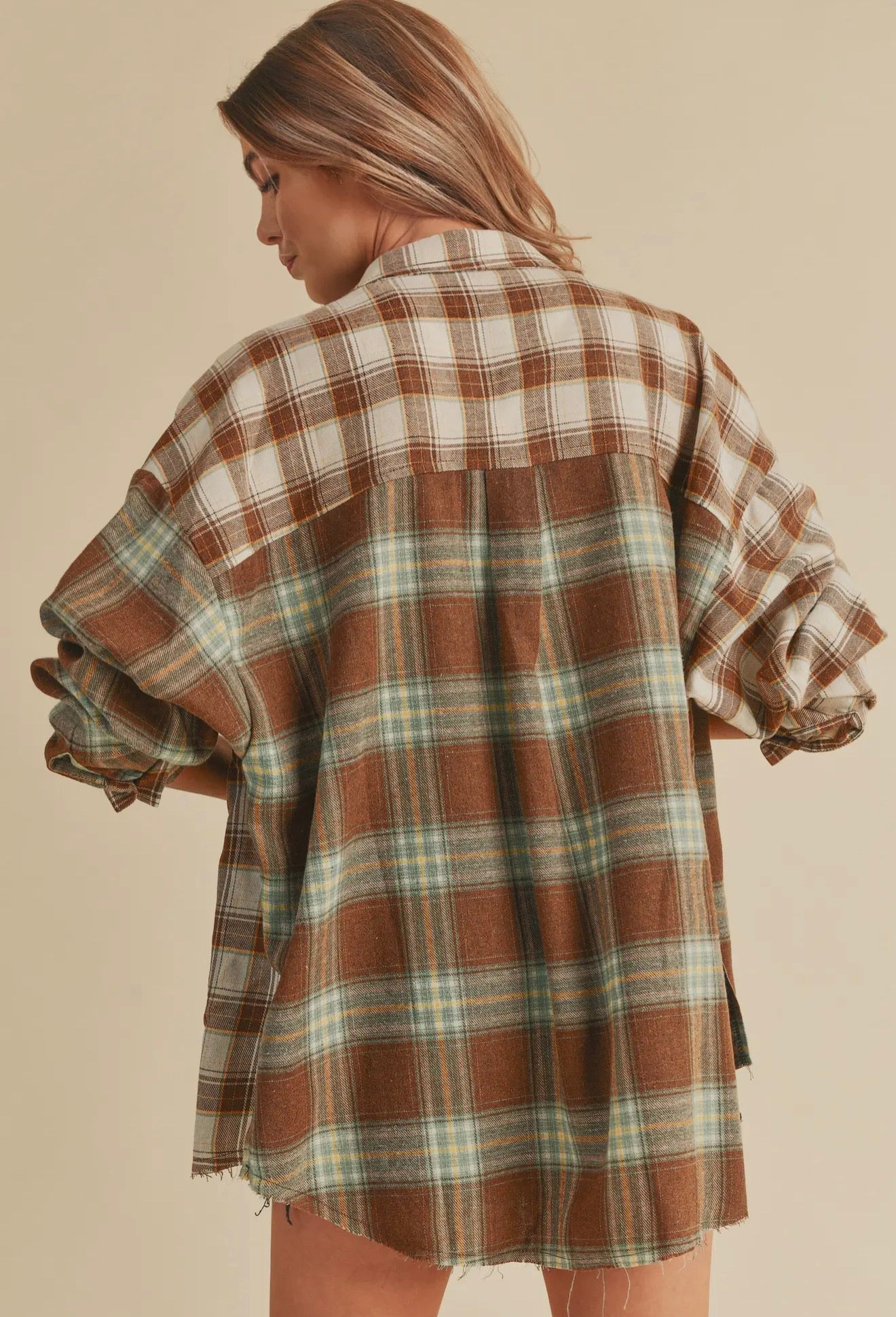 Noelle flannel Shirt- Brown/White/Sage