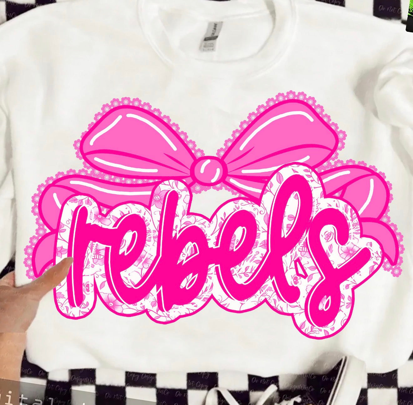 Rebels pink floral tolie bow on white