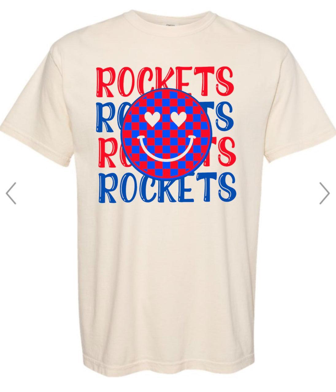 Rockets Smiley Stacked Comfort Color Adult Short Sleeve Ivory VAUGHAN