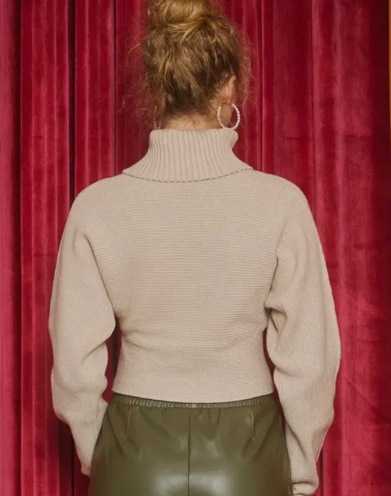Turtleneck Crop Sweater- oatmeal