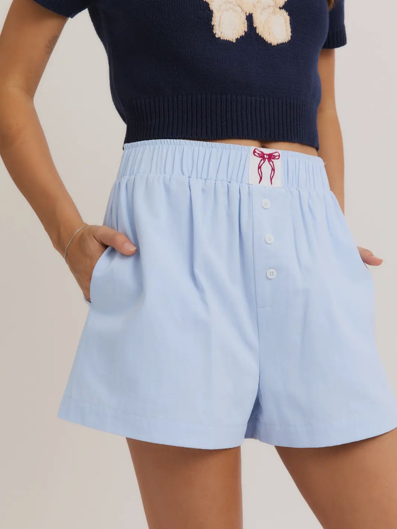 High Waisted Boxy Shorts - Light Blue