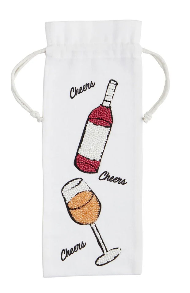 "CHEERS" BEADED WINE BOTTLE & GLASS WINE BAG