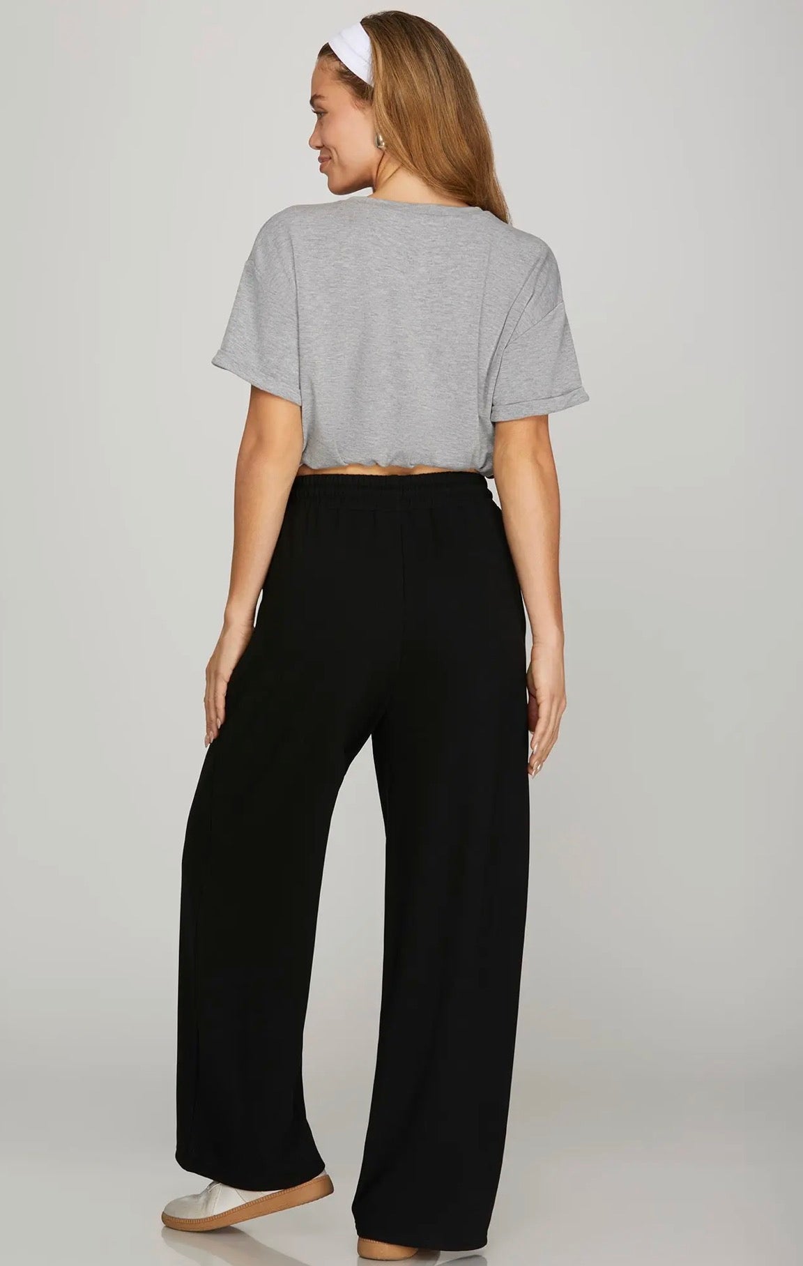 DRAWSTRING WIDE LEG KNIT PANTS WITH ELASTIC WAIST BAND AND POCKETS- SET SOLD SEPARATELY