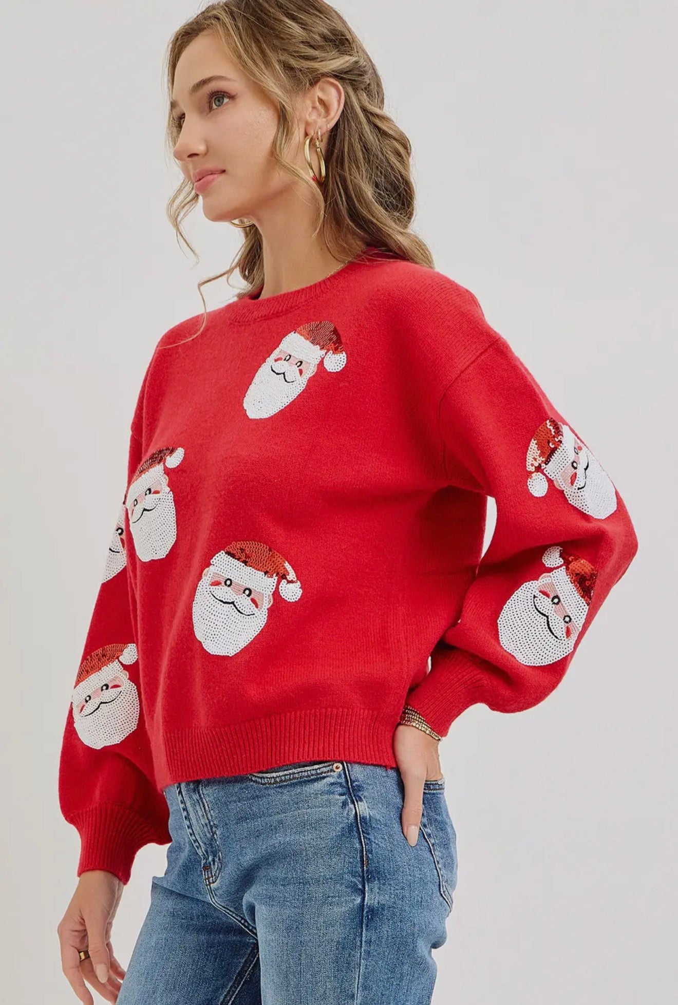 Festive Christmas Holiday Santa Sequin Sweater