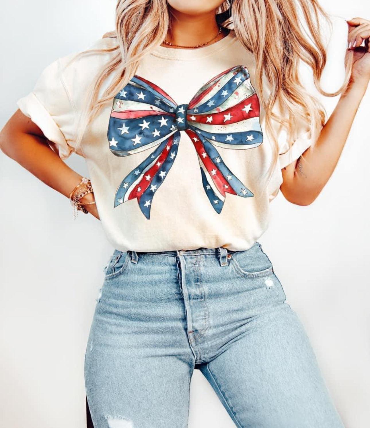 American Flag Bow Tee