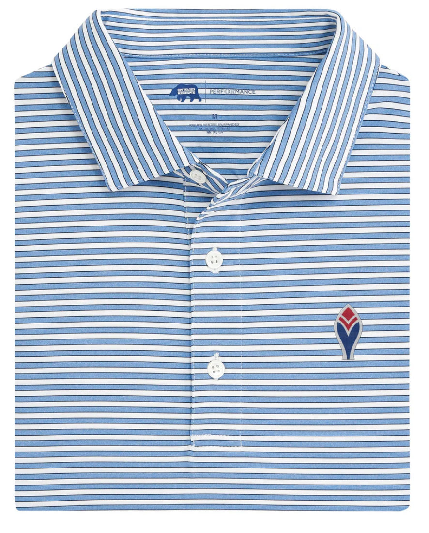 Cooperstown Feather Mulligan Stripe Performance Polo - Sky