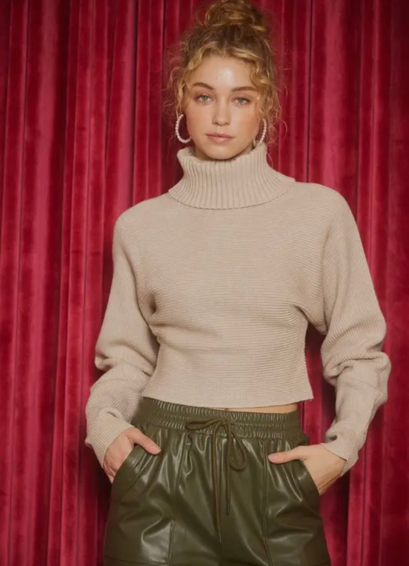 Turtleneck Crop Sweater- oatmeal