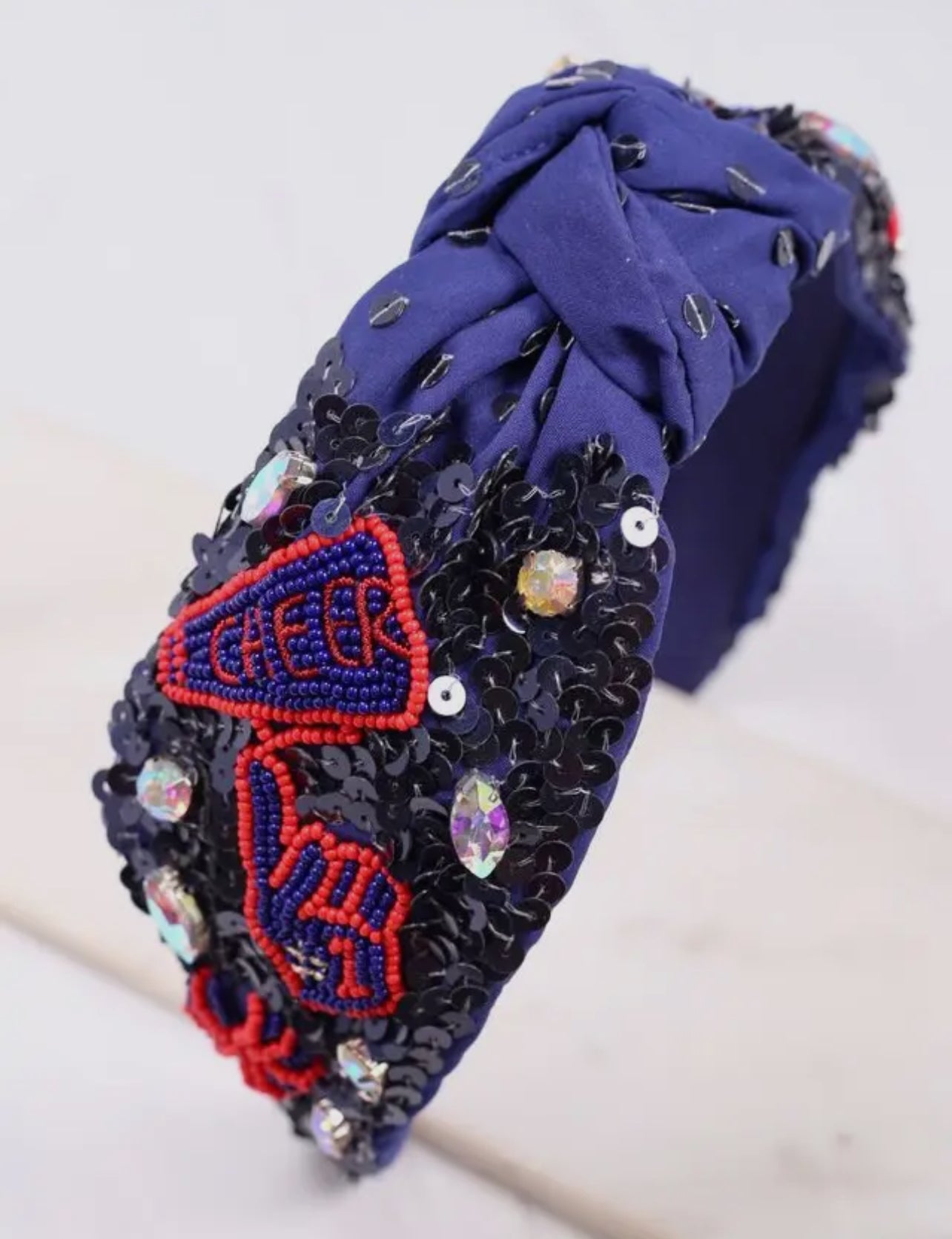 Navy & Red Cheer Sequin Headband