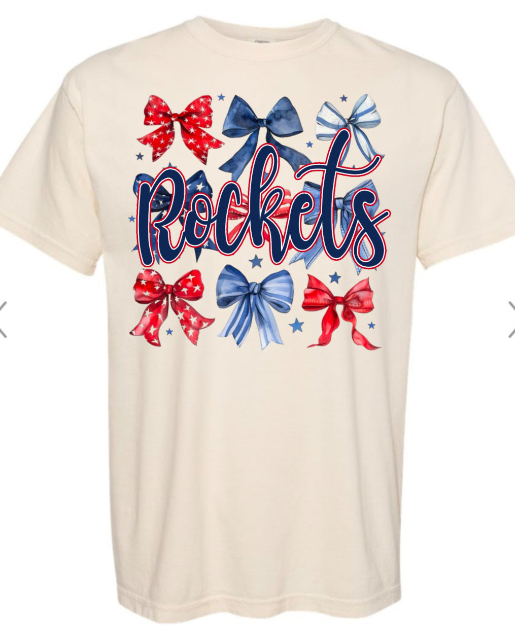 Rockets Bow Collage Comfort Color Adult Short Sleeve Ivory Vaughan