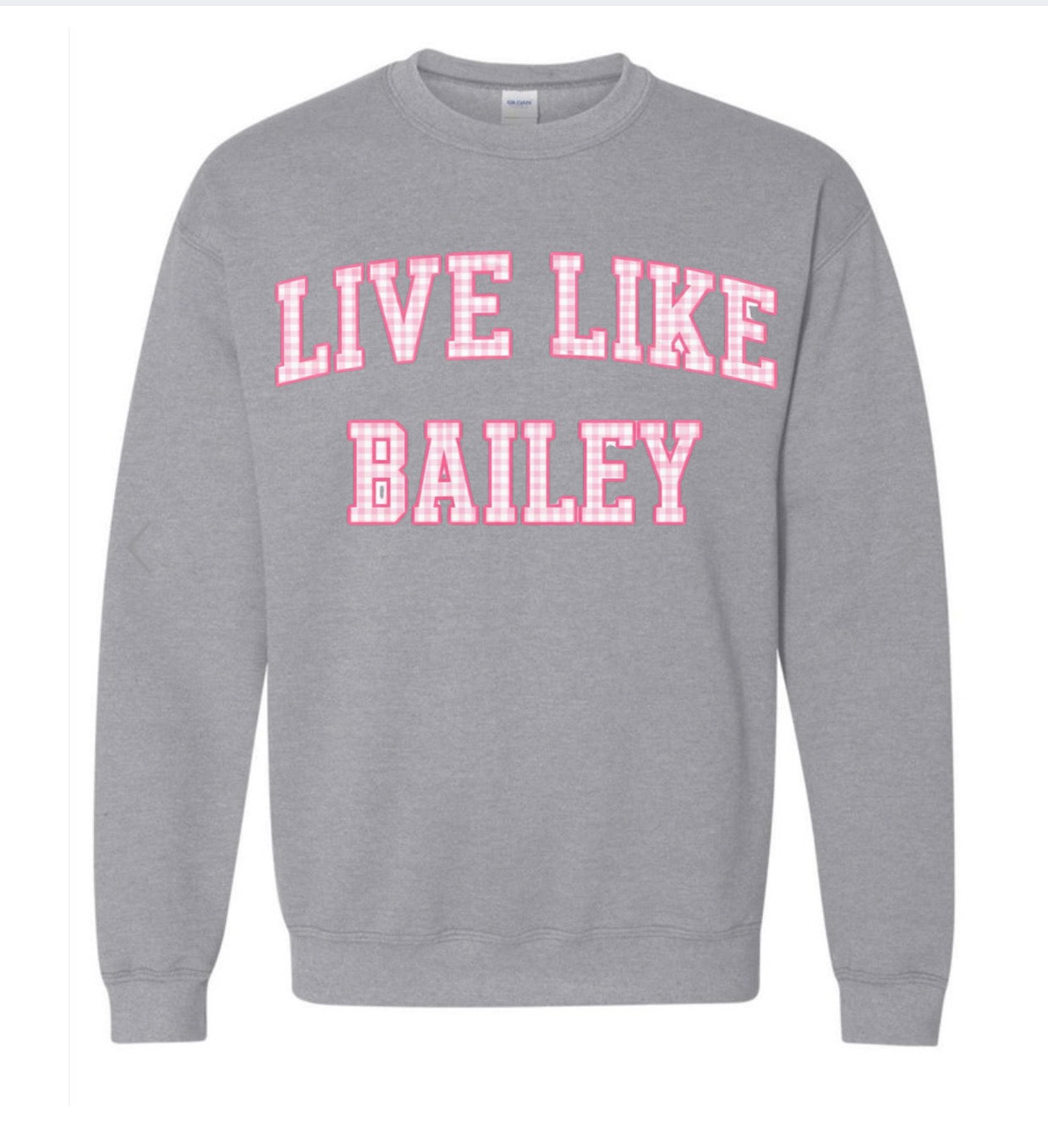 Live like Bailey pink gingham on sport grey
