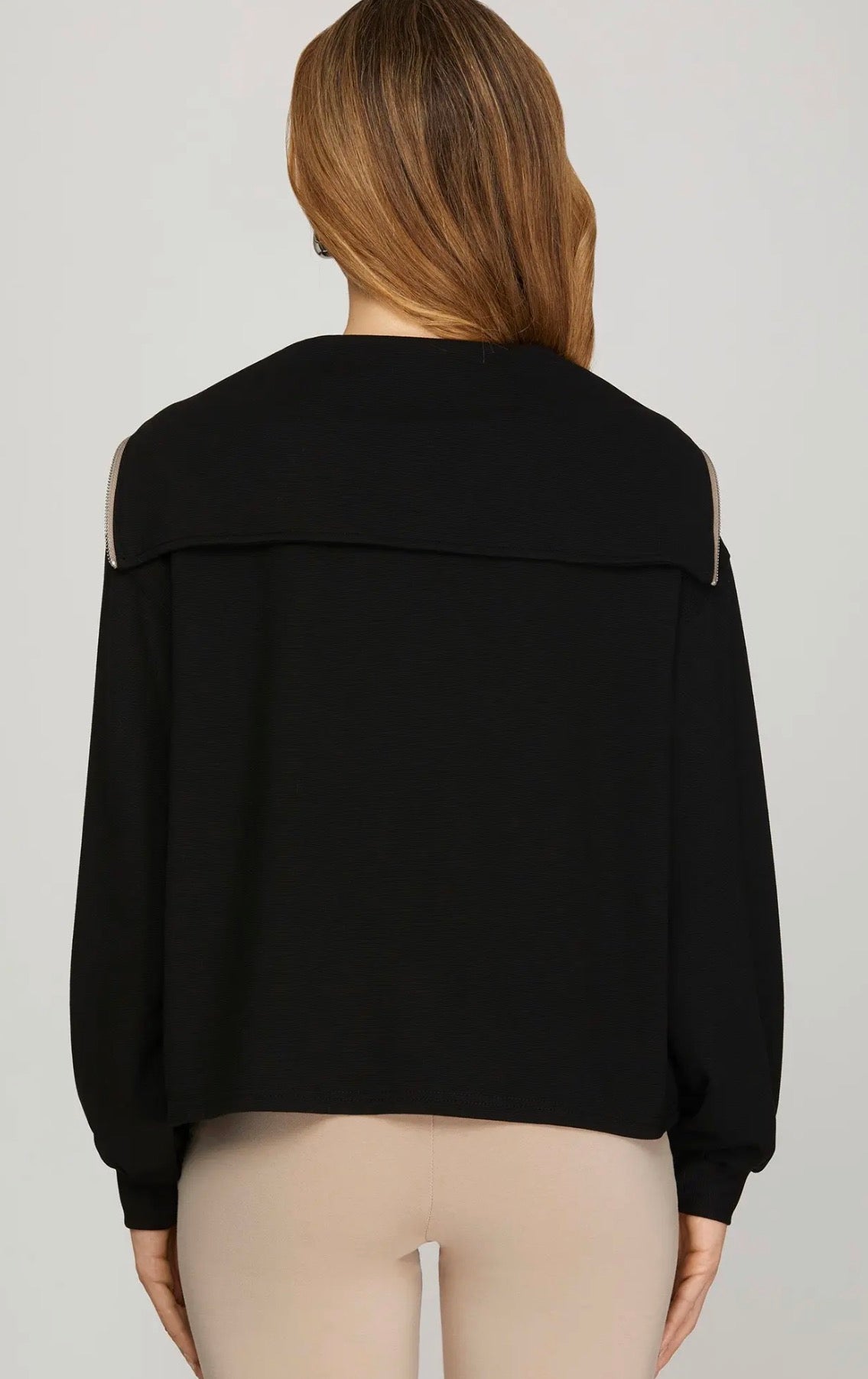 LONG SLEEVE HALF ZIP SAILOR COLLAR KNIT PULL OVER TOP- SET SOLD SEPARATELY