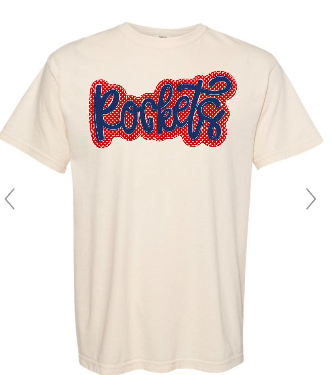 Rockets Polka Dot Cursive Comfort Color Adult Short Sleeve Ivory Vaughan