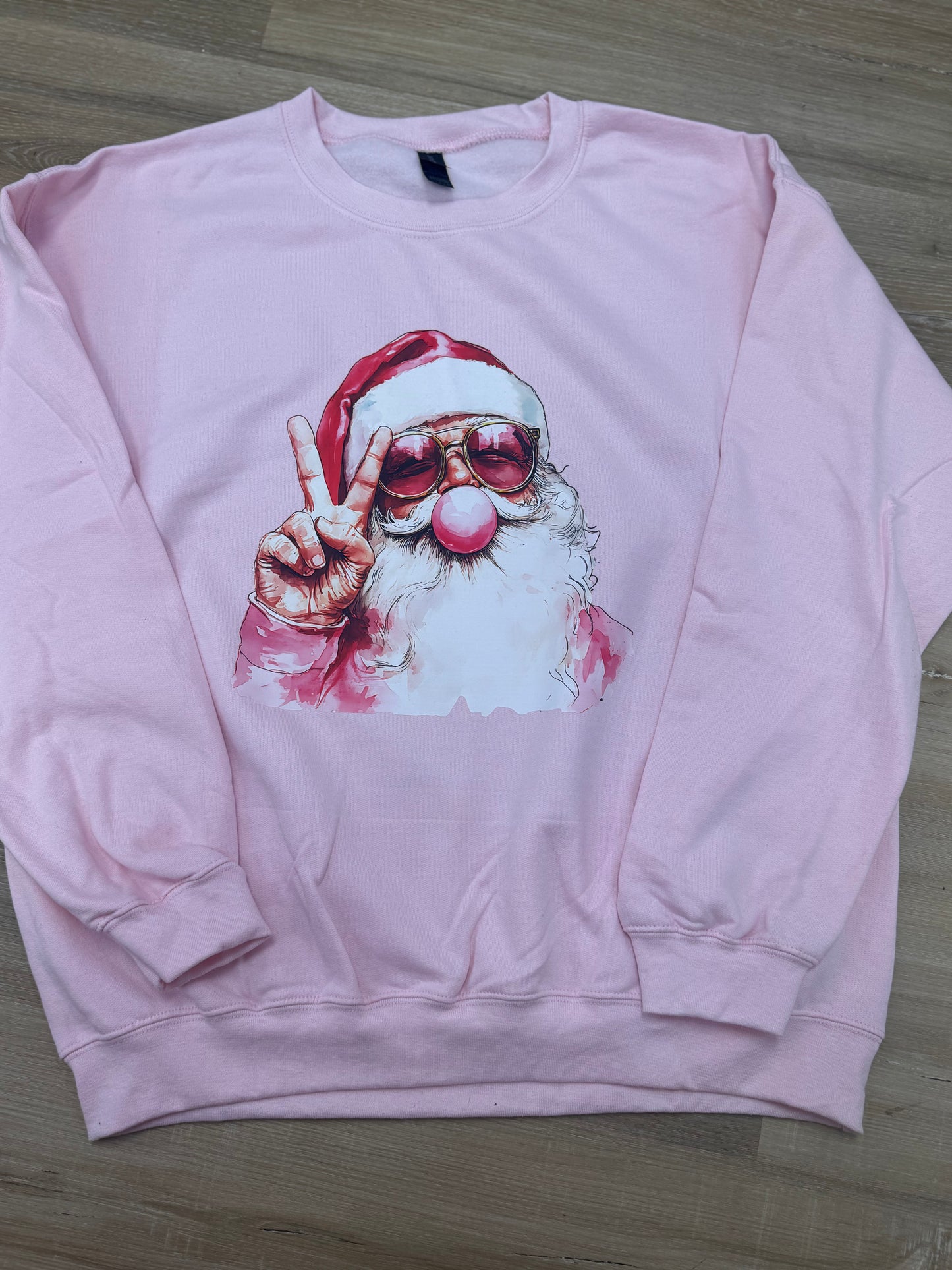 Pink Santa Blowing Bubble and Peace Sign Short Sleeve/ Long Sleeve/ Sweatshirt