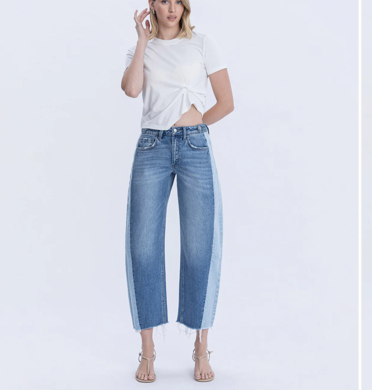 High Rise 2 Tone Barrel Jeans- Blue Memoir