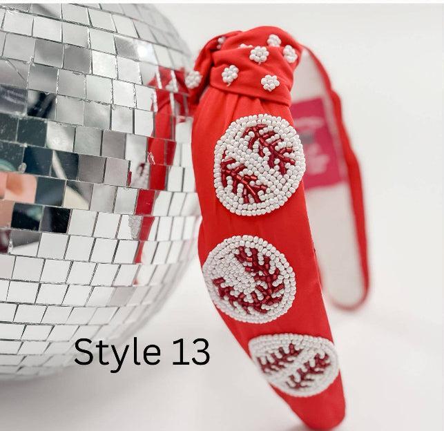 Red beaded baseball headbands