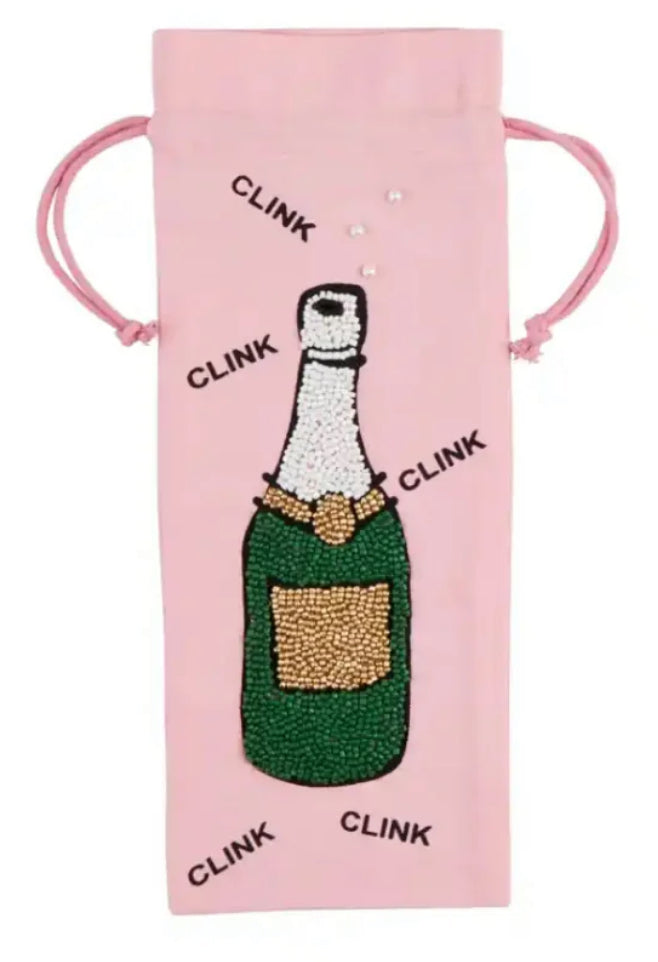 Mud Pie Beaded Wine Bottle Bag- CLINK