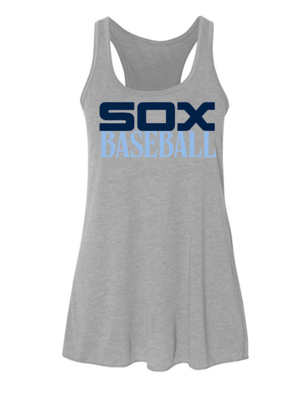 Sox Baseball Flowy Grey Racerback Bella Canvas Women’s Grey