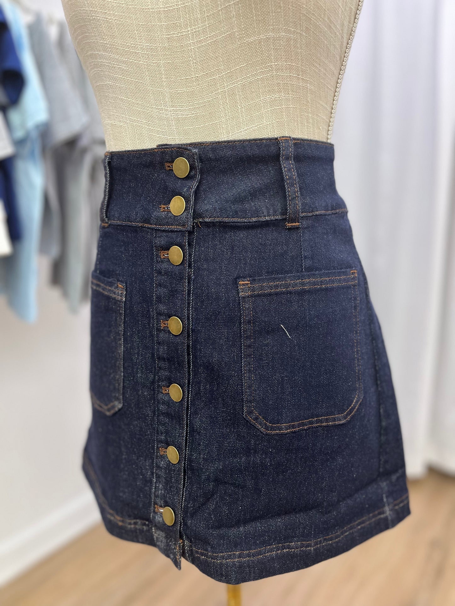 Soft Washed Button Down Mini Denim Skirt