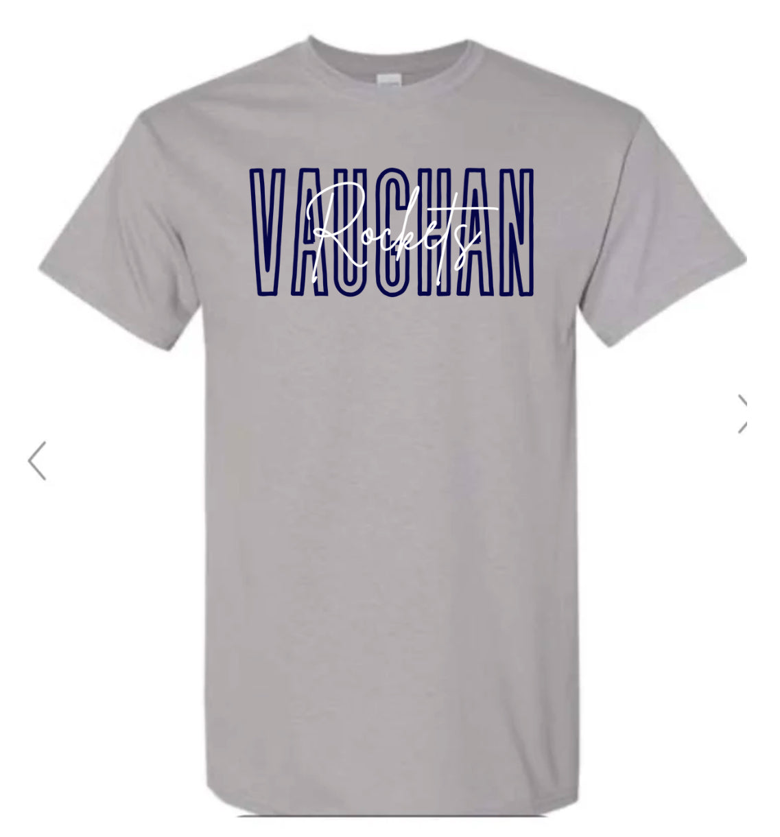 Vaughan Rockets Outline With Cursive Grey Tee GILDAN