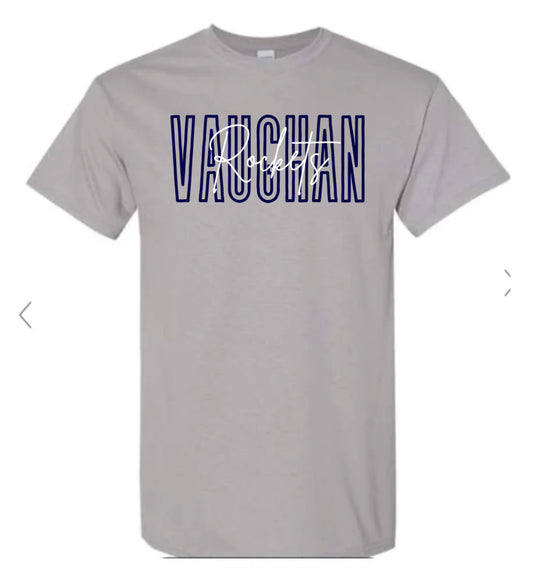 Vaughan Rockets Outline With Cursive Grey Tee GILDAN