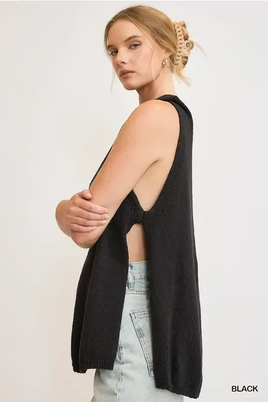 Black Sleeveless Sweater Vest